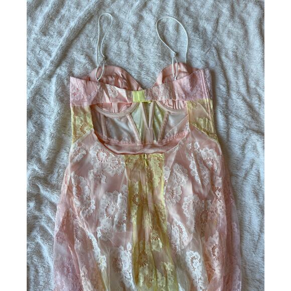 For Love & Lemons NWT Blossom Ombré Pink Yellow Lace Maxi Dress size Medium - Picture 15 of 16